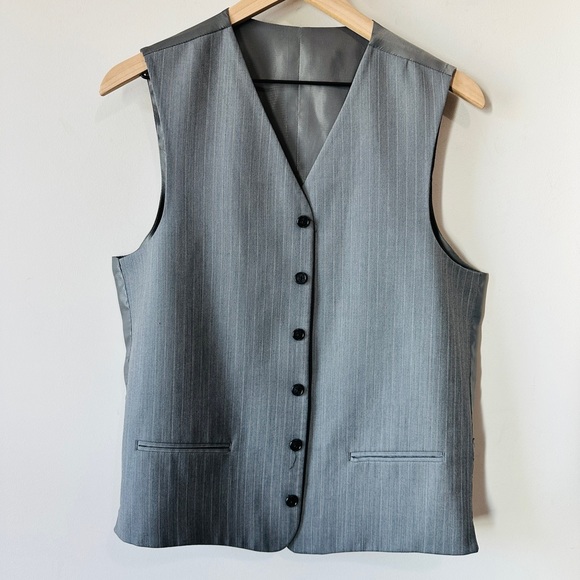 Vintage Gray Vertical Striped Button Down Vest - Picture 2 of 6